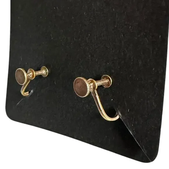 Vintage Artsy Oval Enamel Copper Screw Back Earrings Mid Century Art Abstract - Picture 3 of 8